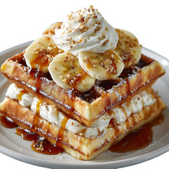 Stacked Waffles with Whipped Cream Syrup and Banana --v 7.0 --s 250