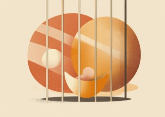Abstract shapes in a cage.  Muted colors, soft light