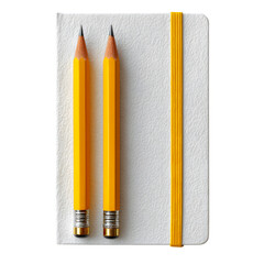 Two Yellow Pencils on Blank White Notepad on White Textured Background --v 7.0 --s 250