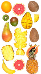 assortment of tropical fruits arranged on white background png