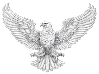 Fototapeta premium Majestic eagle soars with wings spread wide, a powerful symbol etched in detailed pencil sketch illustration.