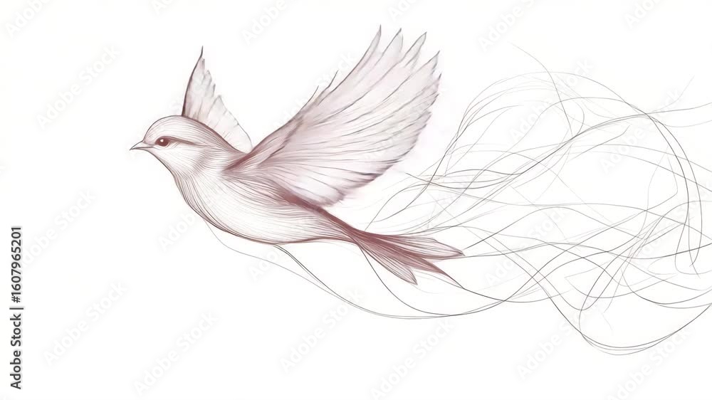 Aufkleber Stylized bird animation loop with flowing lines representing flight for creative projects