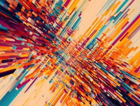 Abstract geometric shapes in vibrant colors converging towards a central point