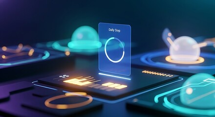 Fitness tracking concept. A minimal holographic interface shows a single, glowing progress circle for a daily steps goal.