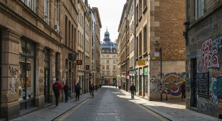 Fototapeta premium A narrow city street lined with buildings