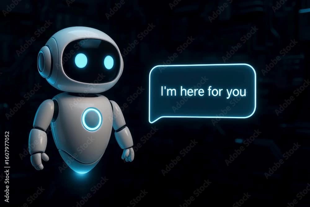 Poster a modern ai robot expresses a message of support, creating an environment of technological innovatio