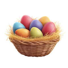 Vivid Easter Eggs Nestled in a Woven Basket Ready for Celebration