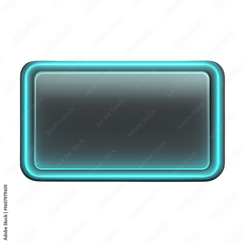 Poster illuminated rectangular button with grey center and turquoise border