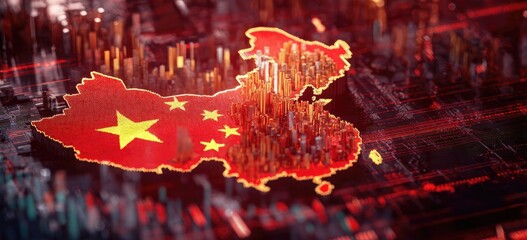 China's economic landscape overlaid with a map