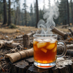 Preparing a hot toddy in the great outdoors