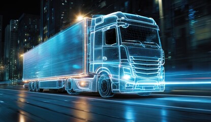 Futuristic semi-truck in motion at night (1)