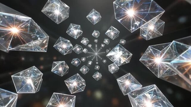 Futuristic Data Crystals Formation - Glowing Information Fragments - 8K Cinematic Tech Concept Visualization