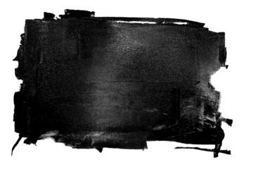 Abstract texture of black ink with rough edges artstic brush strokes, distressed frame  isolated on transparent backdrop,