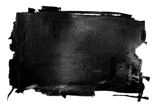 Abstract texture of black ink with rough edges artstic brush strokes, distressed frame  isolated on transparent backdrop,
