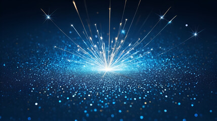 Brilliant sparkler texture. Diamond dust shimmer surface. Blue holographic glitter background. Celebrate decor.