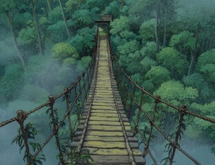 Fototapeta premium Lush jungle suspension bridge