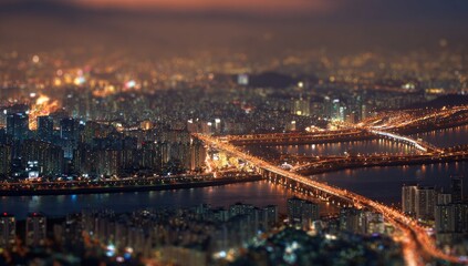 Fototapeta premium Night cityscape aerial view (1)