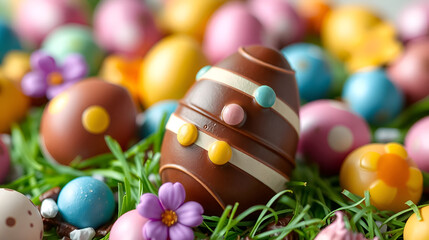 chocolate easter egg, chocolaty and festive egg shaped candy, a treat for the season.