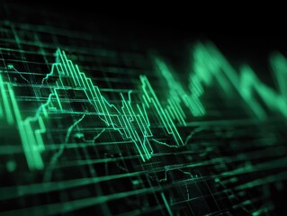 Green financial chart on a dark screen