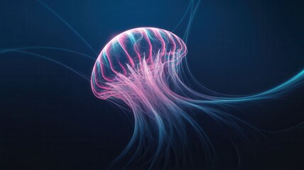 Fototapeta premium Abstract Glowing Jellyfish Illustration against a Dark Blue Background