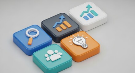 Business Growth Strategy Teamwork Data Analysis Idea Generation Investment and Market Trends with 3D Icon Set for