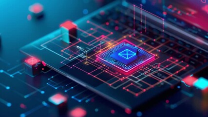 Abstract representation of a circuit board with glowing components - Powered by Adobe