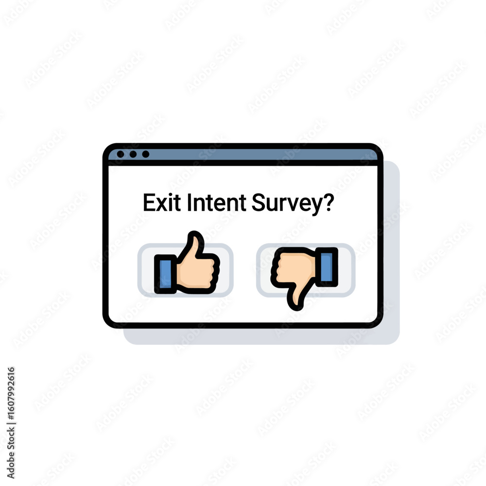 Poster simple exit intent survey popup with thumbs up/down feedback options.
