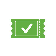 A green ticket icon with a white checkmark inside, indicating approval, validation, or entry confirmation.