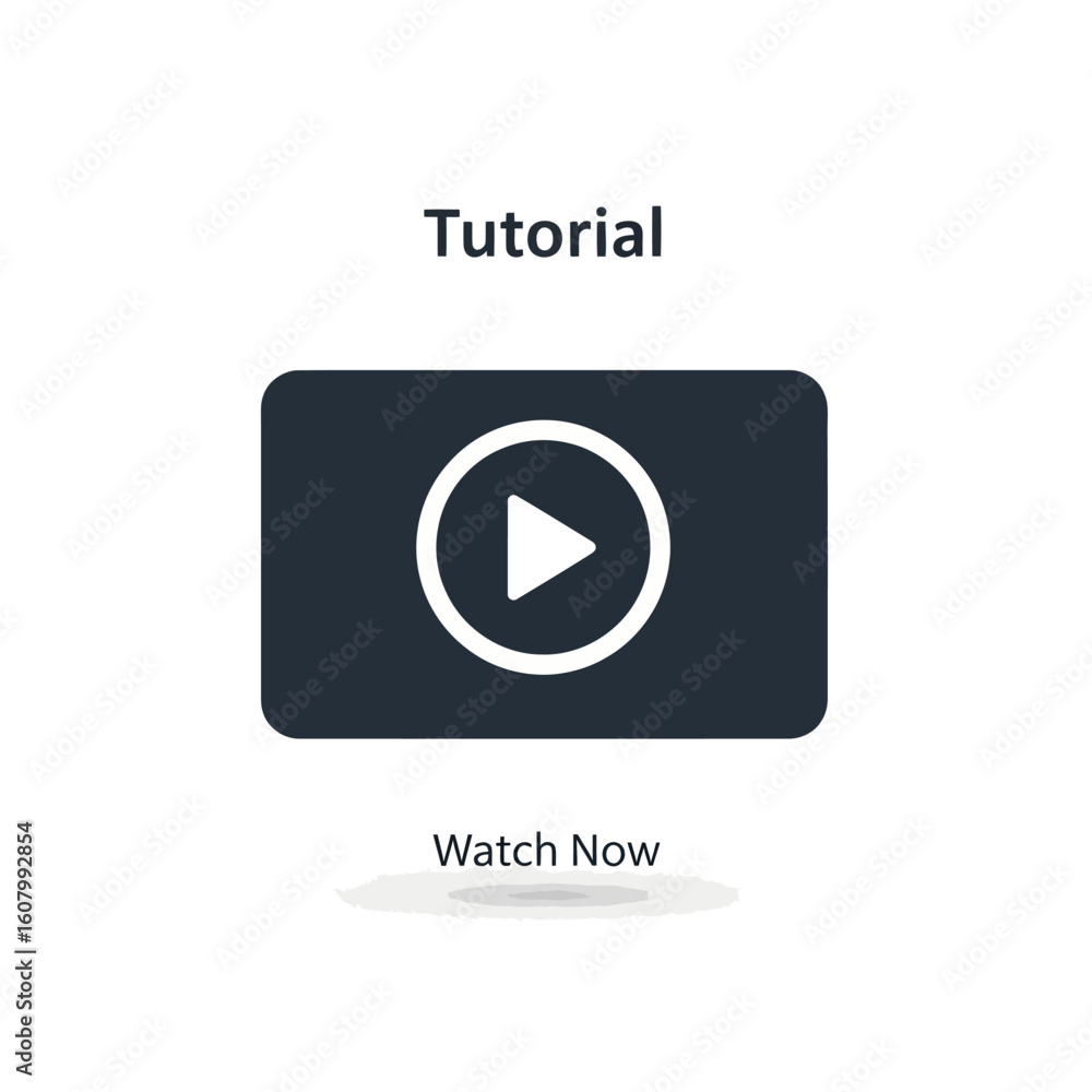 Poster video tutorial play button; watch now instruction.
