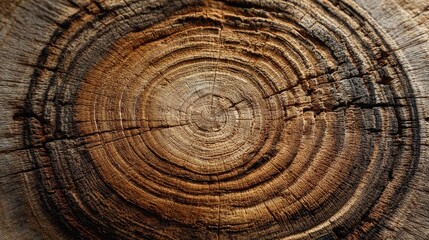 Naklejka premium Tree rings show wood grain, texture, growth, and the natural history. Use this image for background, texture, or educational purposes.