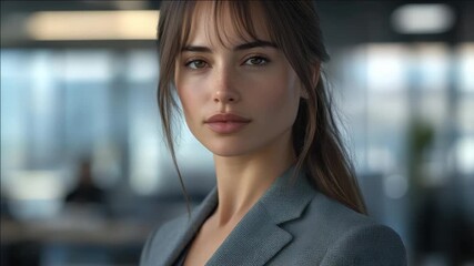 A confident female professional in office environment, exuding success and determination. Ideal for business, corporate, and career themes.