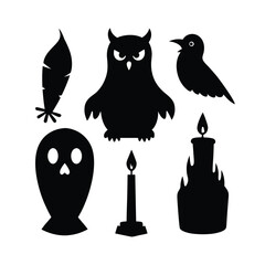 Collection of six spooky halloween silhouettes featuring a glowing candle and dark accents