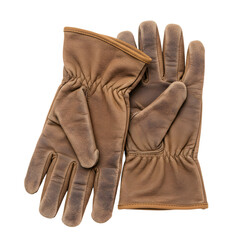 Worn leather work gloves with visible dirt and creases showing signs of heavy use.