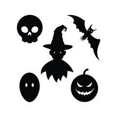Collection of six halloween themed demon face and spooky character silhouettes