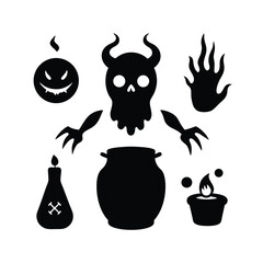 Collection of six distinct graphic elements featuring a crawling hand and glowing effects in silhouette