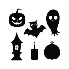 Bundle of six spooky halloween silhouette graphics featuring an eyeball design