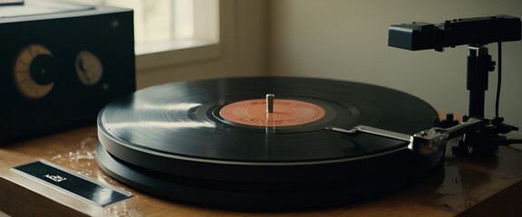 Obraz premium Vinyl Record Spinning on a Turntable