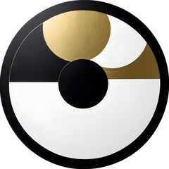 Abstract composition of a strange occurrence with a circular theme, in white and gold on black
