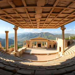 The theatre of the Amphiareion oropos Greece,panoramic view of proscenium and parodoi