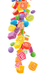 Fototapeta premium PNG Colorful candy pieces falling joyfully png