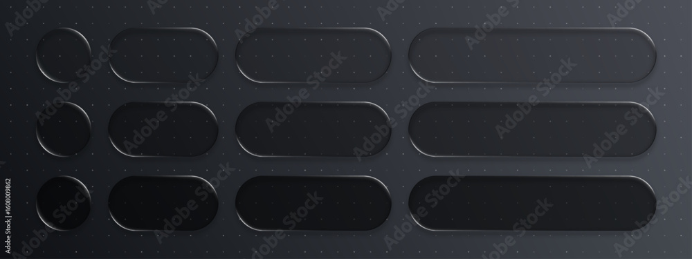 Poster liquid glass black vector frames set. abstract dark geometric shape background. user interface desig
