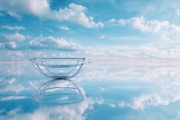 Tranquil sky, mirrored reflection, glass bowl