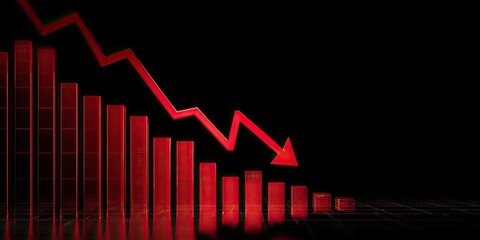 A downward trending chart with red bars and an arrow