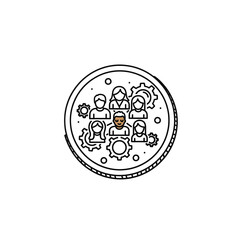 Vector icon of an inclusive community, illustrating a diverse workforce in a system of gears...