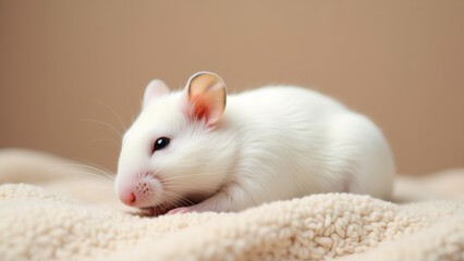 Adorable Albino Mouse Resting on Soft Bed, Studio Shot