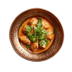 Creamy Chicken Curry with Fresh Cilantro in a Traditional Bowl on transparent background
