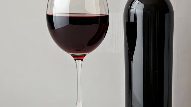 A Bottle and Glass of Red Wine: The photo captures a wine bottle alongside a clear glass, both filled with rich, ruby-red wine, the elegance of the moment