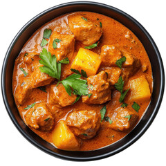 Hearty Chicken Curry with Sweet Potatoes and Fresh Herbs in a Rich Sauce on transparent background