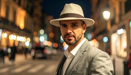 Man in a hat, night city street
