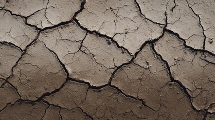 Fototapeta premium Dry, cracked earth surface showing signs of drought and soil dehydration.